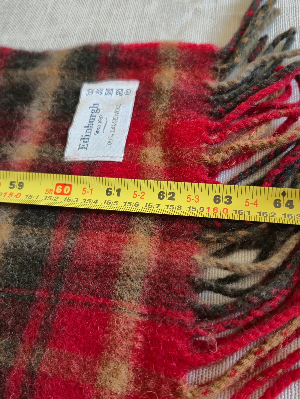 Edinburgh Since 1437 Vintage Lambswool Scarf Red Plaid Tartan Made in Scotland - Picture 5 of 5